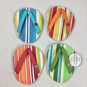 4 Drink Wear Attachable Coasters Wine Glass Flip Flops Sandals Striped Carrie